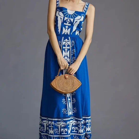 FARM Rio Women's Navy Macaw Embroidered Maxi-dress FARM Rio Women's Navy Macaw Embroidered Maxi-dress